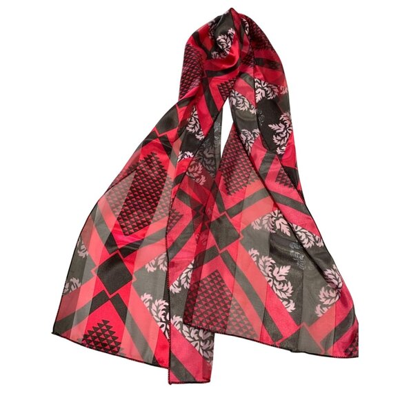 Pink Black Rectangle Scarf Womens Polyester 58 in Lgth x 12.5 in Wide - Picture 1 of 2